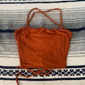 Womens Orange Laced Back Cropped Shirt Size M